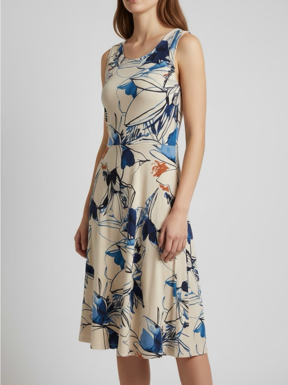 New Calvin Klein Cream Dress with Blue Floral Print size 18 W